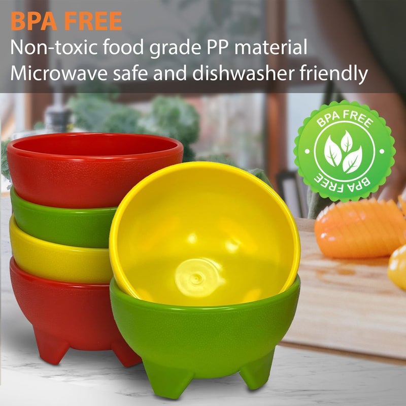 KSEV Salsa Bowls â€“ 6 Pack (Multi Color), 13oz BPA FREE Small Bowl Unbreakable Mexican Molcajete Chip Guacamole, Serving Dish, Sauce Cup, Side bowl, Snack, Chips, Dip, Nuts, Candy, Ice Cream, Party Use - Image 5